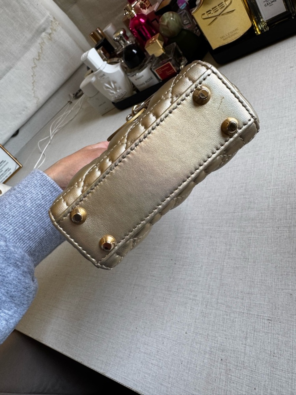 Dior Metallic Gold Quilted Micro Top-Handle Bag - Picture 6 of 7
